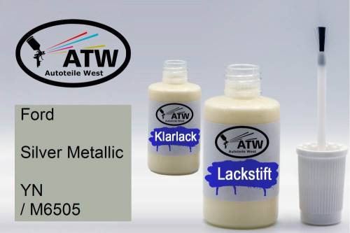 Ford, Silver Metallic, YN / M6505: 20ml Lackstift + 20ml Klarlack - Set, von ATW Autoteile West.